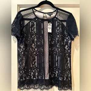 NWT Express Black Sheer Lace Blouse